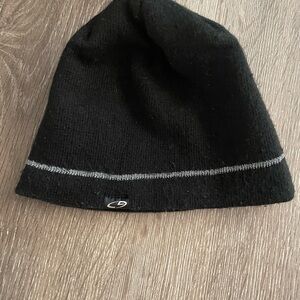 Black Knit Beanie with Gray Stripe